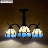 Tiffany Style Stained Glass Semi Flush Lamp - Red/Blue/Green/Blue-White 3/5 Lights Ideal For