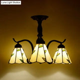 Tiffany Style Stained Glass Semi Flush Lamp - Red/Blue/Green/Blue-White 3/5 Lights Ideal For