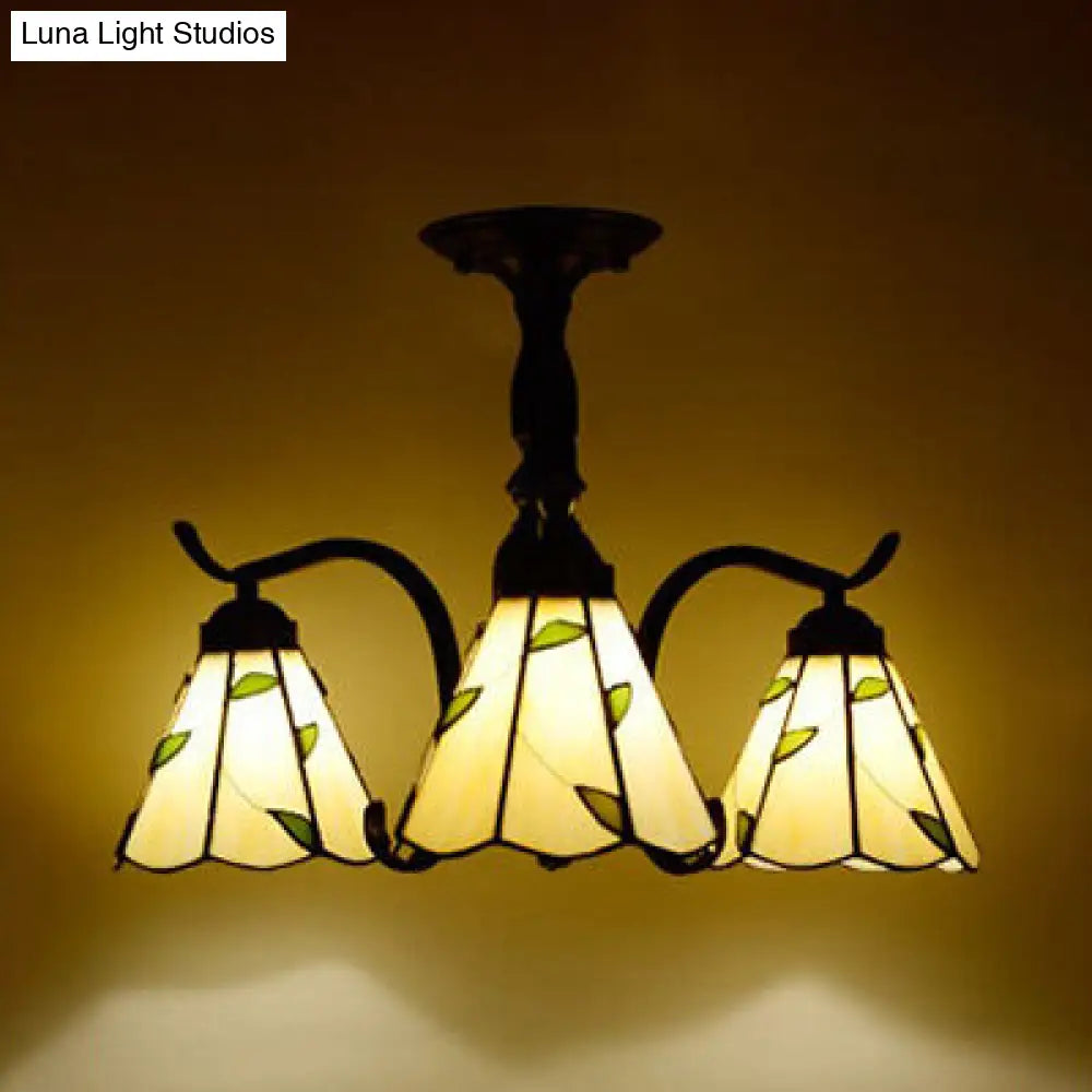 Tiffany Style Stained Glass Semi Flush Lamp - Red/Blue/Green/Blue-White 3/5 Lights Ideal For