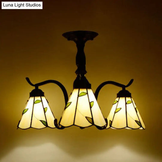 Tiffany Style Stained Glass Semi Flush Lamp - Red/Blue/Green/Blue-White 3/5 Lights Ideal For