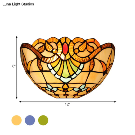 Tiffany Style Stained Glass Wall Sconce - Flush Mount With 1-Head Bowl Shade