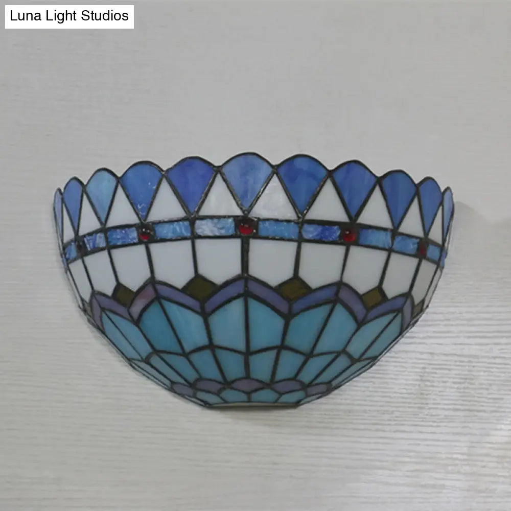 Tiffany Style Stained Glass Wall Sconce - Flush Mount With 1-Head Bowl Shade