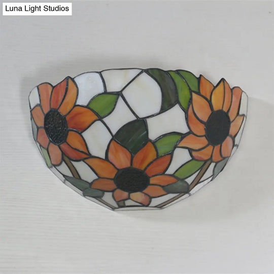 Tiffany Style Stained Glass Wall Sconce - Flush Mount With 1-Head Bowl Shade