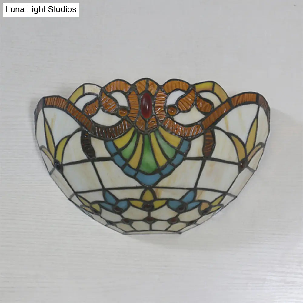Tiffany Style Stained Glass Wall Sconce - Flush Mount With 1-Head Bowl Shade