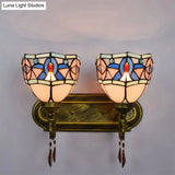 Tiffany Style Vintage Wall Sconce - Stained Glass With 2 Lights Antique Bronze Bedroom Décor
