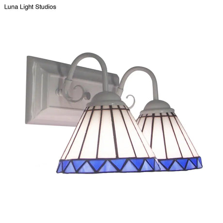 Tiffany Style White Glass Cone Sconce Light - Wall Mount Lighting For Bedroom
