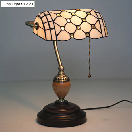 Tiffany Style Yellow/Blue Cut Glass Nightstand Lamp - Beaded Table Light For Living Room