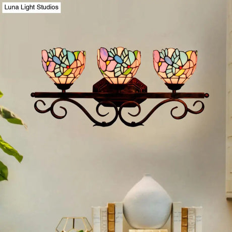 Tiffany Vanity Lamps - Vintage 3-Light Sconce With Multi-Color Glass Shade For Bathroom