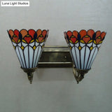 Tiffany Vintage Orange Wall Sconce With Cone Shade - 2-Light Art Glass Light For Bathroom