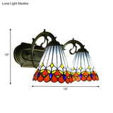 Tiffany Vintage Orange Wall Sconce With Cone Shade - 2-Light Art Glass Light For Bathroom