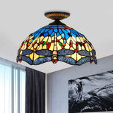 Tiffany White/Red Dragonfly Stained Glass Porch Ceiling Mount Lamp Red