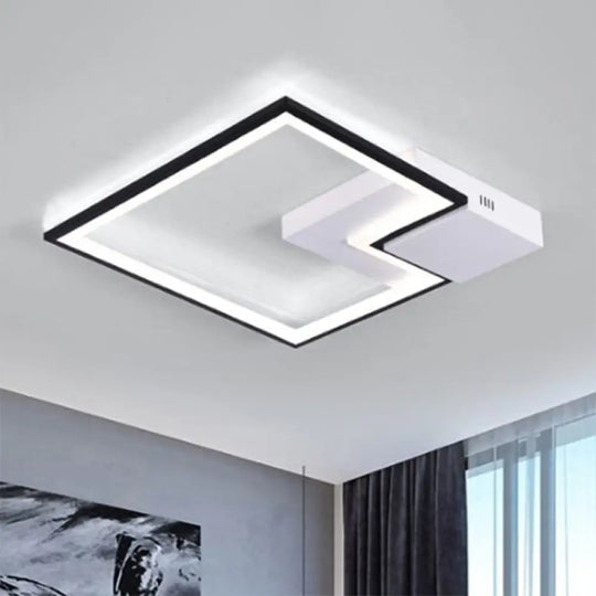 Torch Square Ceiling Lamp Simplicity - Black/White Led Acrylic Flush Mount Light (16/19.5/23.5)