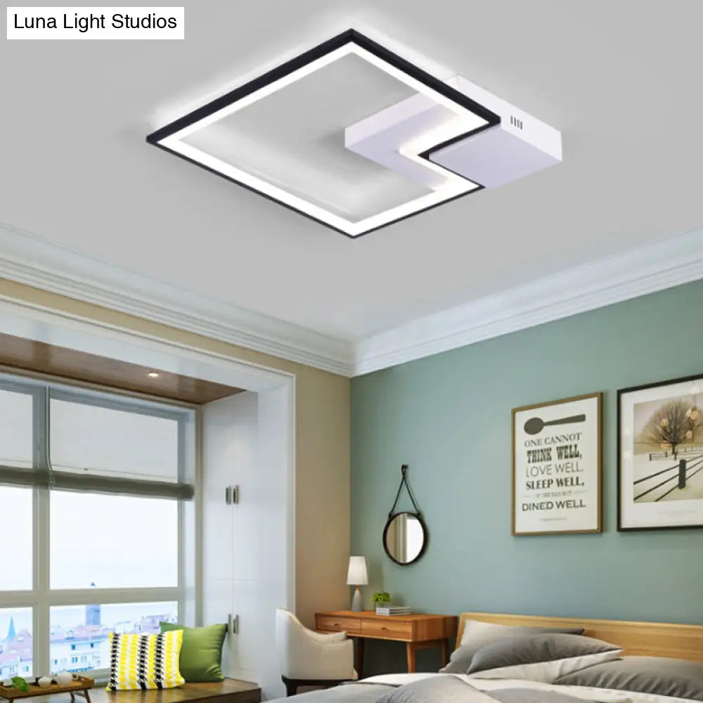 Torch Square Ceiling Lamp Simplicity - Black/White Led Acrylic Flush Mount Light (16/19.5/23.5)