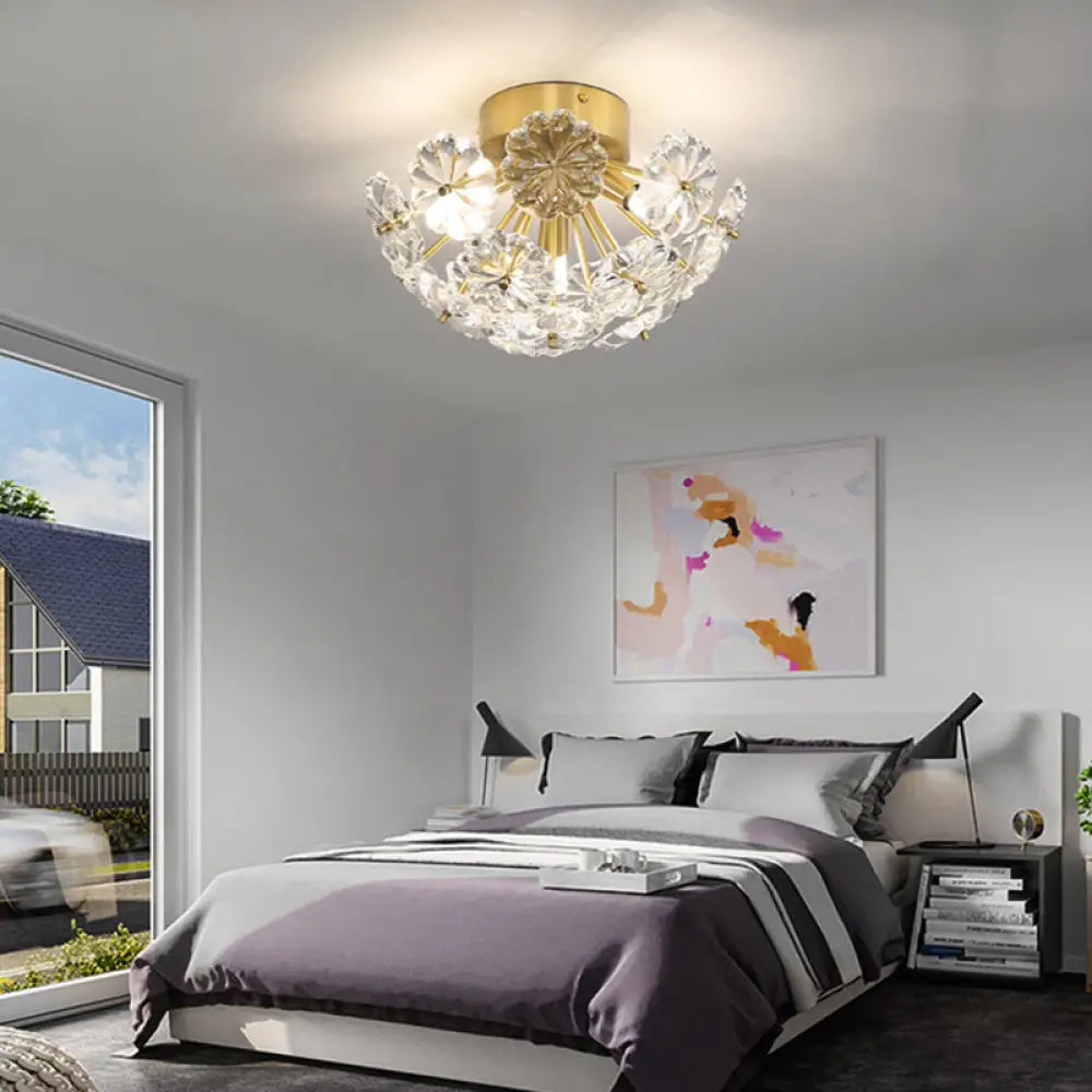 Tradition Clear Glass Brass Flush Mount Ceiling Light Fixture For Bedroom - 3 Bulb 12.5’/19’