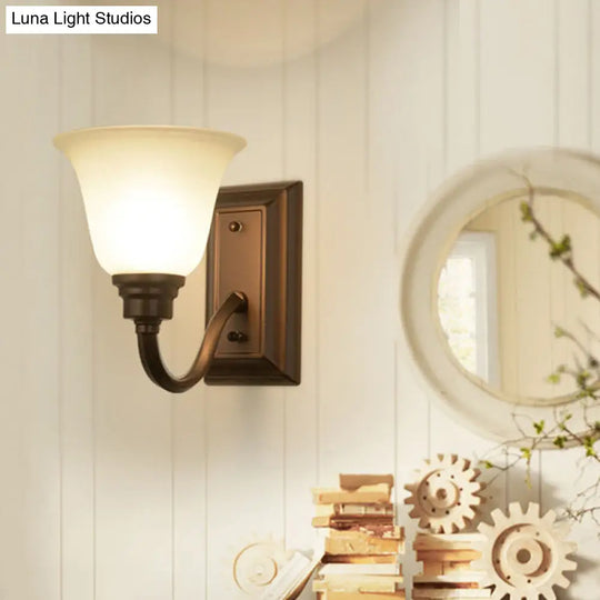 Traditional 1-Light Cream Glass Bedside Wall Lamp With Brown Flared Shape