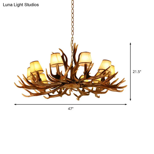 Traditional 10-Bulb Conical Resin Pendant Light Chandelier For Dining Room In Brown