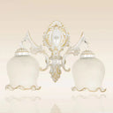 Traditional 2-Headed Ruffle Wall Sconce Light With Bronze Finish And Frosted Glass - Ideal For
