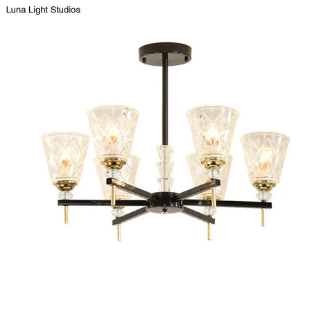 Traditional 3/6-Light Chandelier With Clear Textured Glass Cones - Bedroom Pendant Lamp
