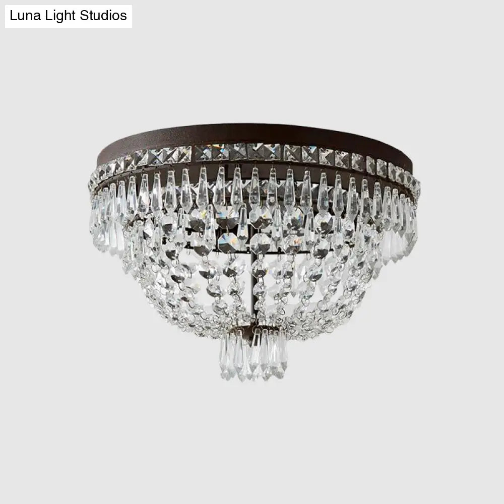 Traditional 3 - Head Crystal Strand Basket Flushmount Ceiling Lamp In Black