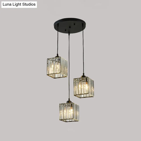 Traditional 3-Light Crystal Geometric Cluster Pendant Ceiling Lamp For Dining Room