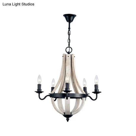 Traditional 5-Light Wood Empire Chandelier Lamp For Dining Room Ceiling