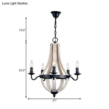 Traditional 5-Light Wood Empire Chandelier Lamp For Dining Room Ceiling