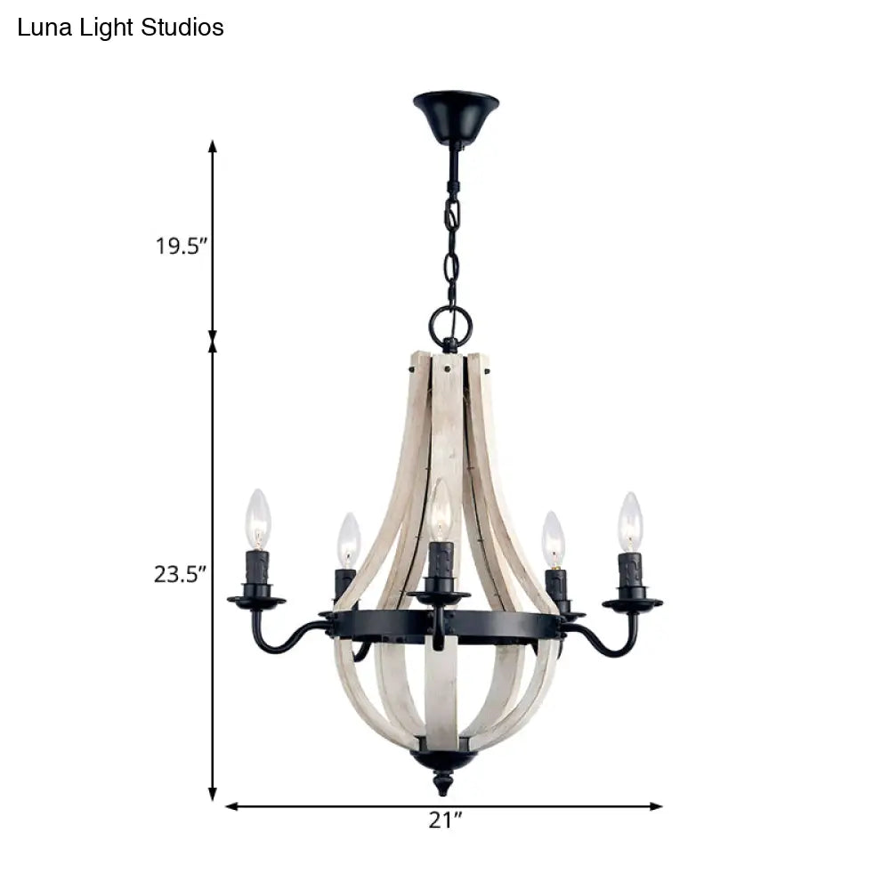 Traditional 5-Light Wood Empire Chandelier Lamp For Dining Room Ceiling