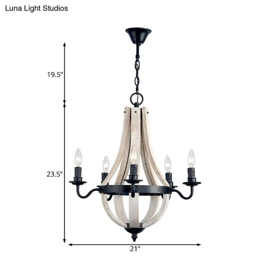 Traditional 5-Light Wood Empire Chandelier Lamp For Dining Room Ceiling