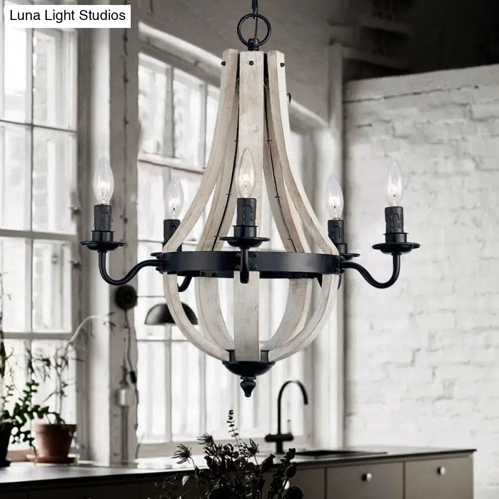 Traditional 5-Light Wood Empire Chandelier Lamp For Dining Room Ceiling