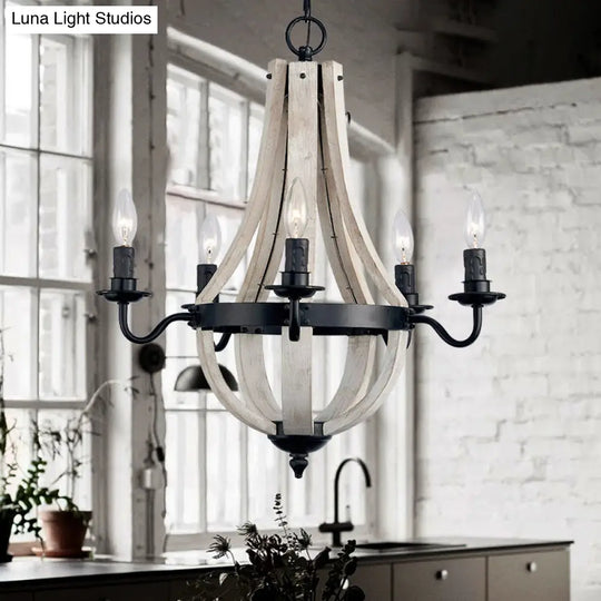 Traditional 5-Light Wood Empire Chandelier Lamp For Dining Room Ceiling