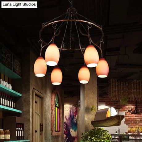 Traditional 6-Head Purple Glass Ceiling Lamp: Circular Restaurant Chandelier Pendant Light