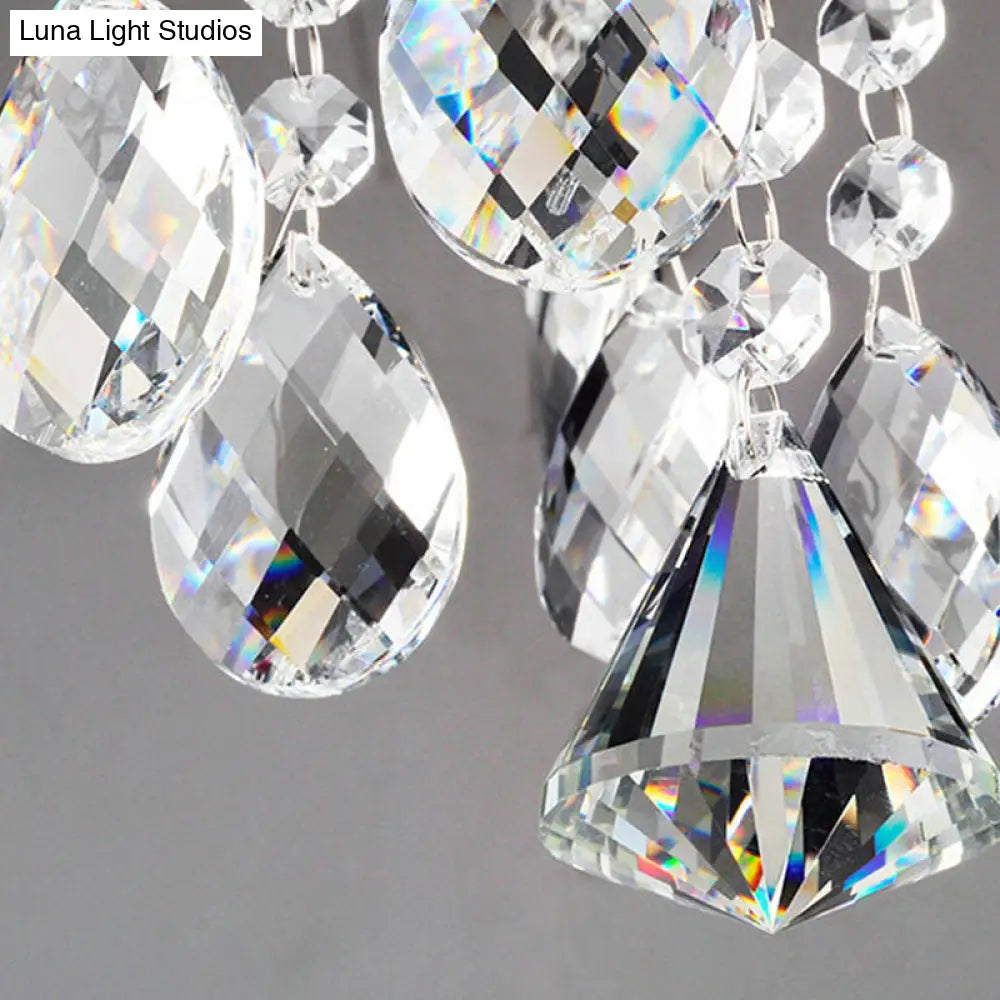 Traditional 6 - Light Chrome Semi Chandelier With Milky Glass Balls And Crystal Droplets