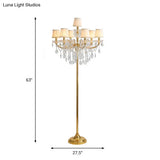 Traditional 7-Head Fabric Pleated Floor Lamp In Gold With Crystal Accent - Perfect For Living Room