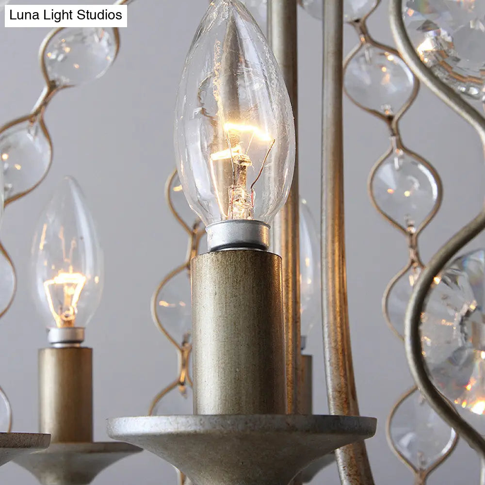 Traditional Aged Silver Chandelier With 6 Crystal Pendant Lights & Adjustable Metal Chain