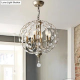 Traditional Aged Silver Chandelier With 6 Crystal Pendant Lights & Adjustable Metal Chain