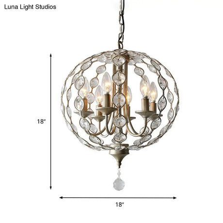 Traditional Aged Silver Chandelier With 6 Crystal Pendant Lights & Adjustable Metal Chain