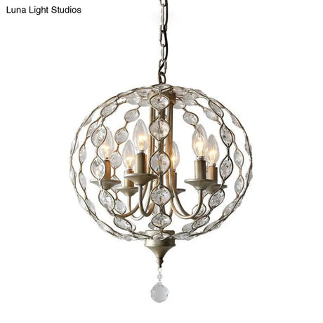 Traditional Aged Silver Chandelier With 6 Crystal Pendant Lights & Adjustable Metal Chain