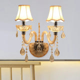 Traditional Amber Glass Candle Wall Sconce With Scalloped Fabric Shade - Bedroom Lighting 2 /