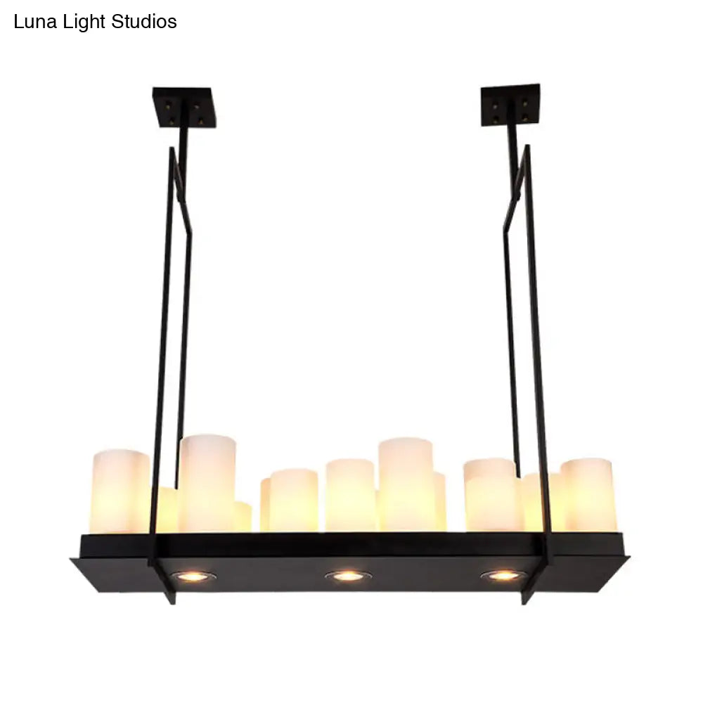 Traditional Barrel Frosted Glass Hanging Lamp - Black Island Pendant Light For Dining Room 8/12/16