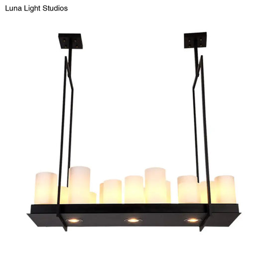 Traditional Barrel Frosted Glass Hanging Lamp - Black Island Pendant Light For Dining Room 8/12/16