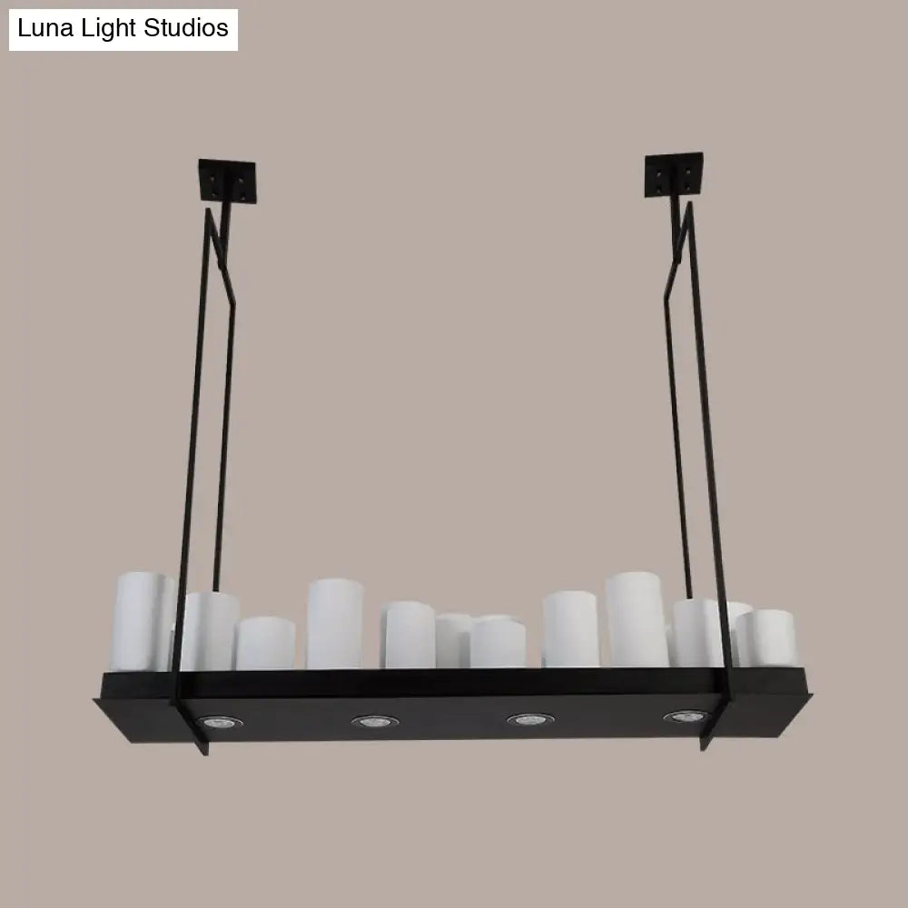 Traditional Barrel Frosted Glass Hanging Lamp - Black Island Pendant Light For Dining Room 8/12/16