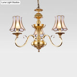 Traditional Bedroom Chandelier Light With Frosted Glass Shades - Polished Brass Finish 3/5/6 Lights