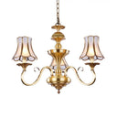 Traditional Bedroom Chandelier Light With Frosted Glass Shades - Polished Brass Finish 3/5/6 Lights