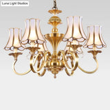 Traditional Bedroom Chandelier Light With Frosted Glass Shades - Polished Brass Finish 3/5/6 Lights