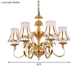 Traditional Bedroom Chandelier Light With Frosted Glass Shades - Polished Brass Finish 3/5/6 Lights