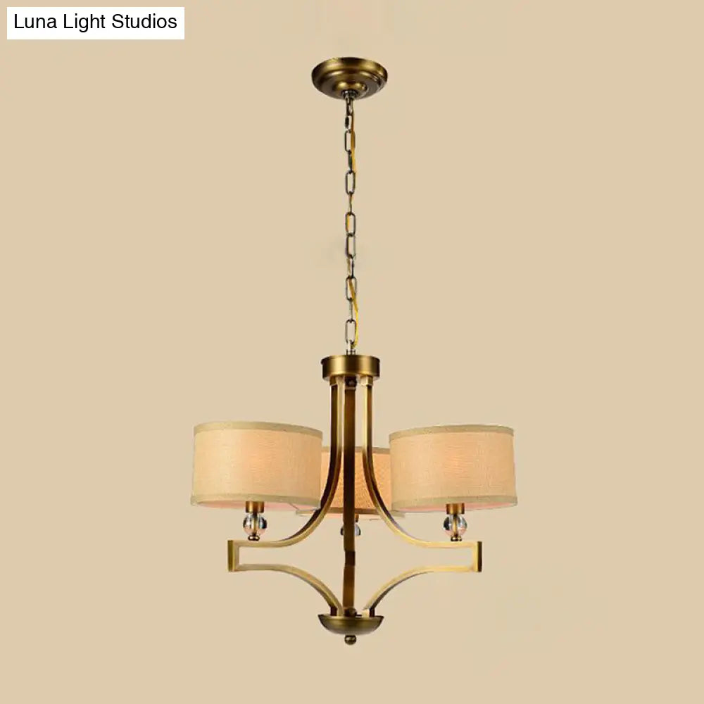 Traditional Beige Fabric Drum Chandelier - 3/6 Light Ceiling Fixture For Living Room