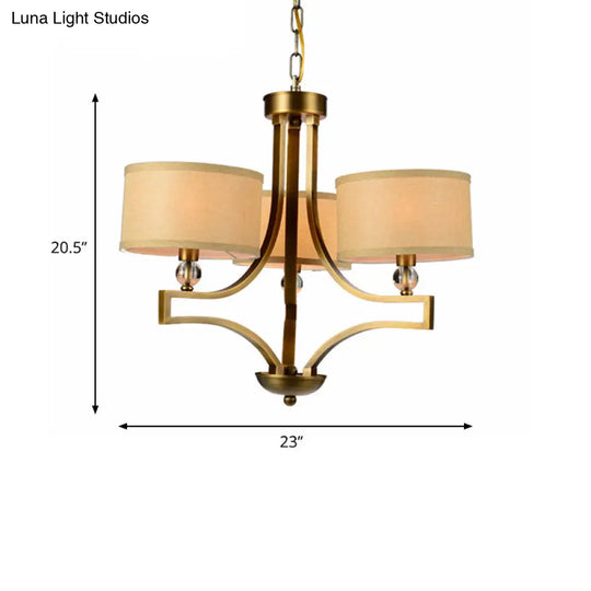 Traditional Beige Fabric Drum Chandelier - 3/6 Light Ceiling Fixture For Living Room