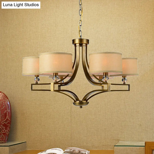 Traditional Beige Fabric Drum Chandelier - 3/6 Light Ceiling Fixture For Living Room