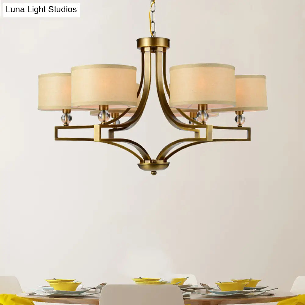 Traditional Beige Fabric Drum Chandelier - 3/6 Light Ceiling Fixture For Living Room