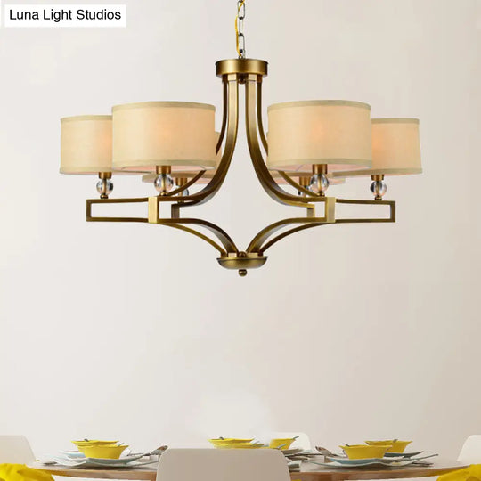 Traditional Beige Fabric Drum Chandelier - 3/6 Light Ceiling Fixture For Living Room